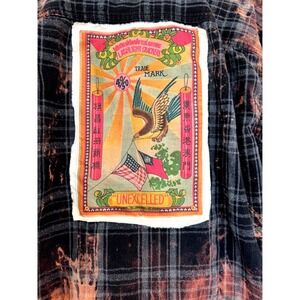 Hand-Distressed Flannel Shirt Vintage Label Patch, Unisex, Size XL,One-of-a-Kind
